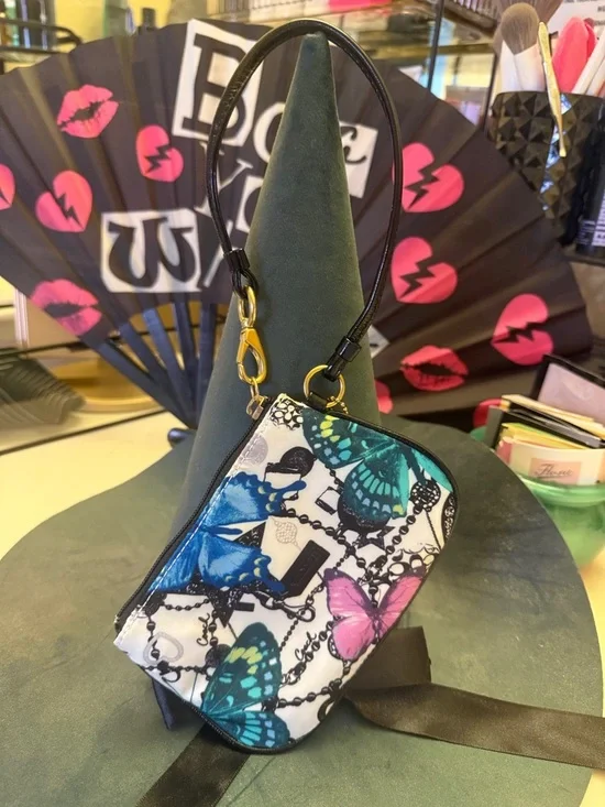 Coach Butterfly Print Wristlet in Pink, Blue, Black & White - Picture 2 of 5